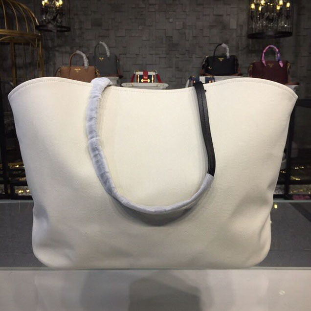 Prada Canvas Bananas Tote Bag 42cm 1BG220 Canvas Spring Summer 2018 Collection White