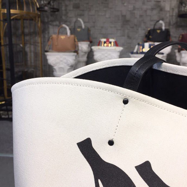 Prada Canvas Bananas Tote Bag 42cm 1BG220 Canvas Spring Summer 2018 Collection White