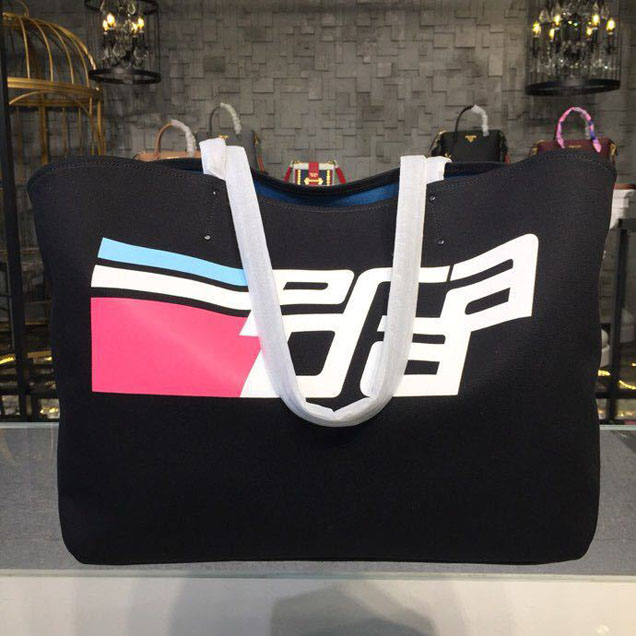 Prada Canvas Prada Logo Tote Bag 42cm 1BG220 Canvas Spring Summer 2018 Collection Black