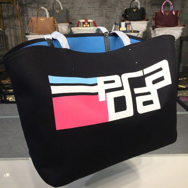 Prada Canvas Prada Logo Tote Bag 42cm 1BG220 Canvas Spring Summer 2018 Collection Black
