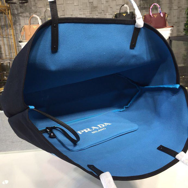 Prada Canvas Prada Logo Tote Bag 42cm 1BG220 Canvas Spring Summer 2018 Collection Black