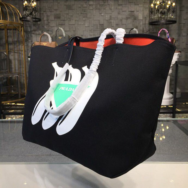 Prada Canvas Bananas Tote Bag 42cm 1BG220 Canvas Spring Summer 2018 Collection Black