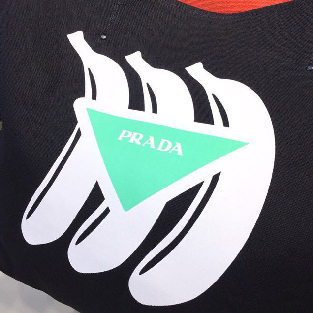 Prada Canvas Bananas Tote Bag 42cm 1BG220 Canvas Spring Summer 2018 Collection Black