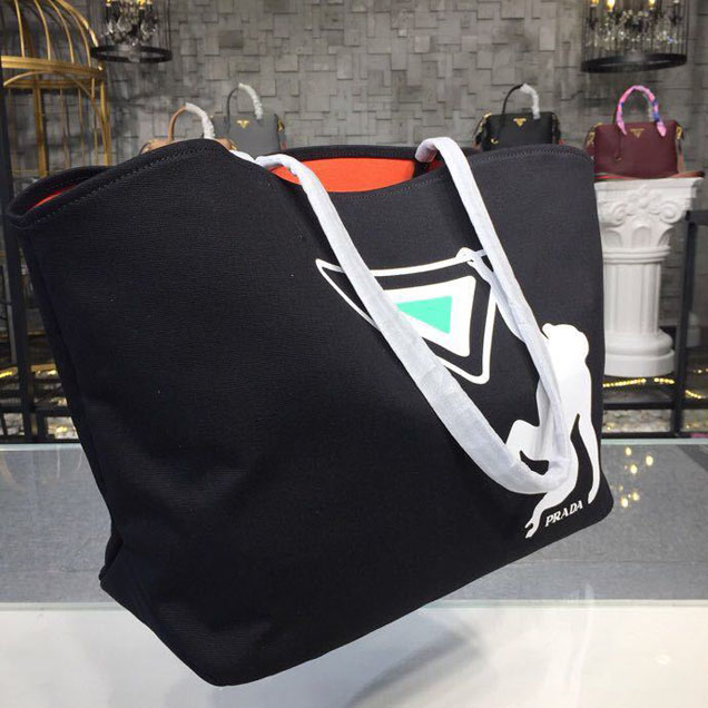 Prada Canvas Monkey Tote Bag 42cm 1BG220 Canvas Spring Summer 2018 Collection Black