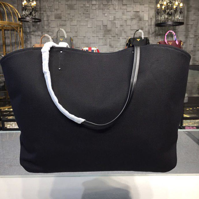 Prada Canvas Beach Tote Bag 42cm 1BG220 Canvas Spring Summer 2018 Collection Black