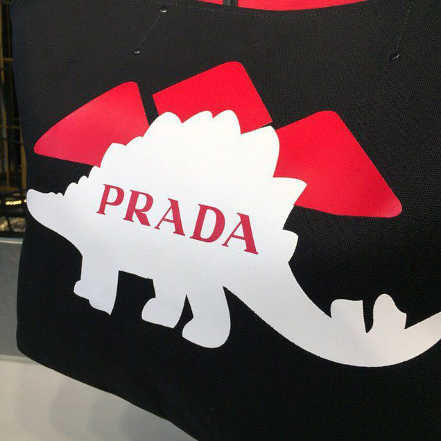 Prada Canvas Dinosaur Tote Bag 42cm 1BG220 Canvas Spring Summer 2018 Collection Black