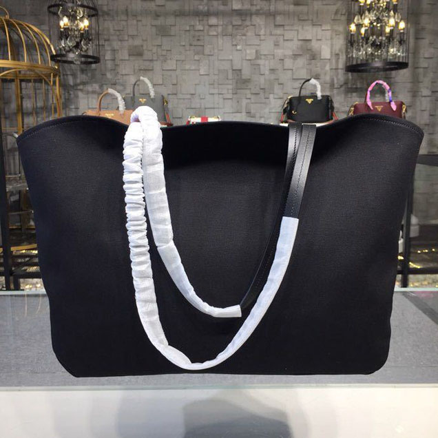 Prada Canvas Robot Tote Bag 42cm 1BG220 Canvas Spring Summer 2018 Collection Black