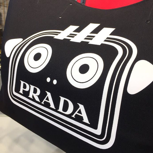 Prada Canvas Robot Tote Bag 42cm 1BG220 Canvas Spring Summer 2018 Collection Black
