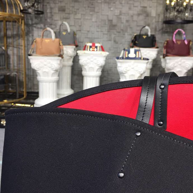Prada Canvas Robot Tote Bag 42cm 1BG220 Canvas Spring Summer 2018 Collection Black