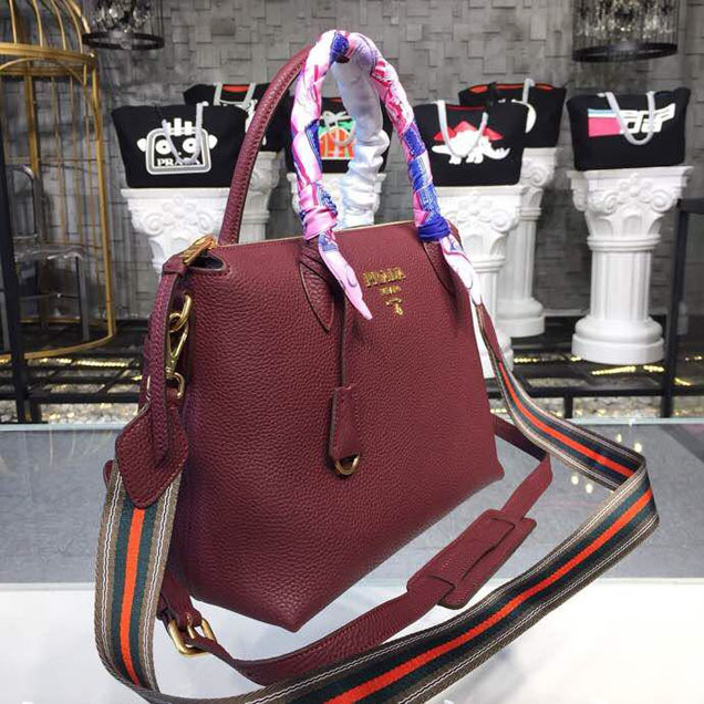 Prada Daino Tote Bag 31cm 1BA157 Calfskin Leather Spring Summer 2018 Collection Burgundy