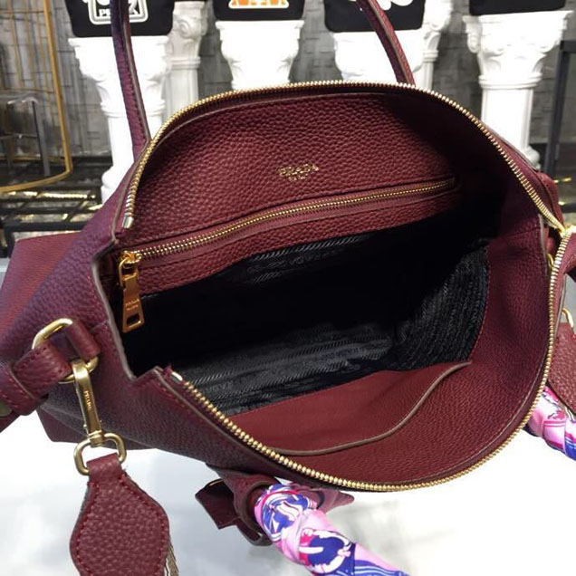 Prada Daino Tote Bag 31cm 1BA157 Calfskin Leather Spring Summer 2018 Collection Burgundy