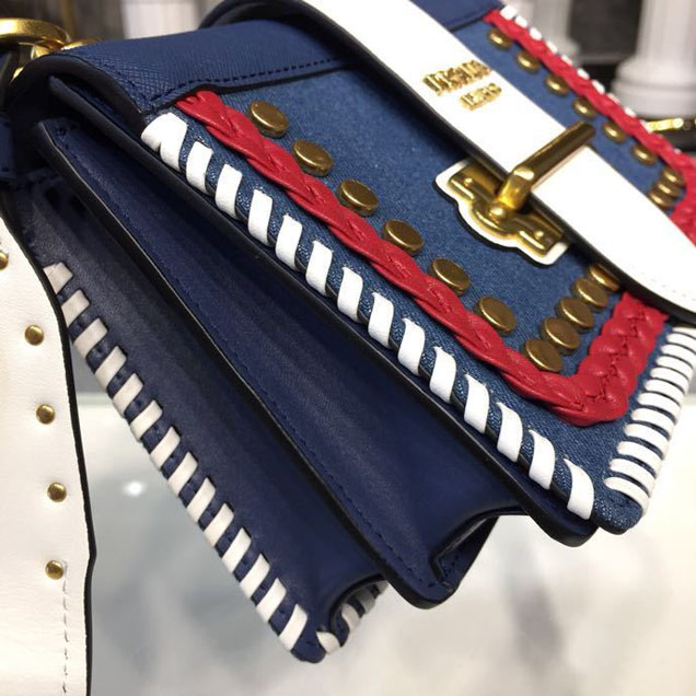 Prada Cahier 20cm Bag 1BD045 Denim Calfskin Leather Spring Summer 2018 Collection White Blue