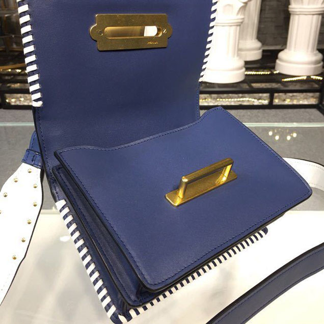 Prada Cahier 20cm Bag 1BD045 Denim Calfskin Leather Spring Summer 2018 Collection White Blue