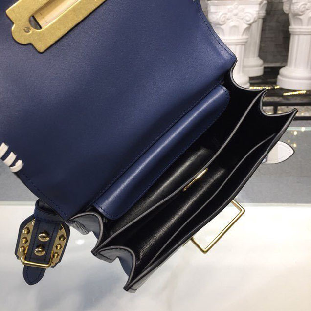 Prada Cahier 20cm Bag 1BD045 Denim Calfskin Leather Spring Summer 2018 Collection White Blue