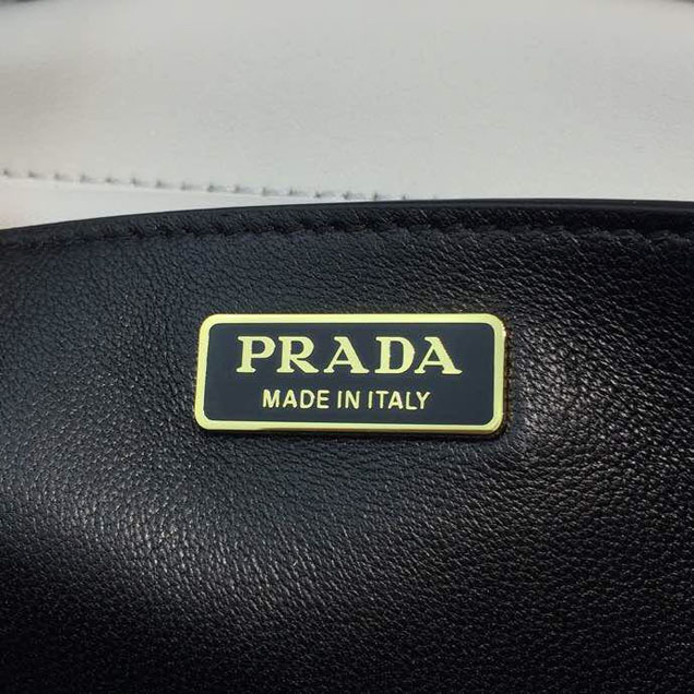 Prada Cahier 20cm Bag 1BD045 Denim Calfskin Leather Spring Summer 2018 Collection White Red