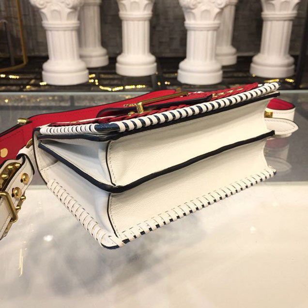 Prada Cahier 20cm Bag 1BD045 Denim Calfskin Leather Spring Summer 2018 Collection White Red