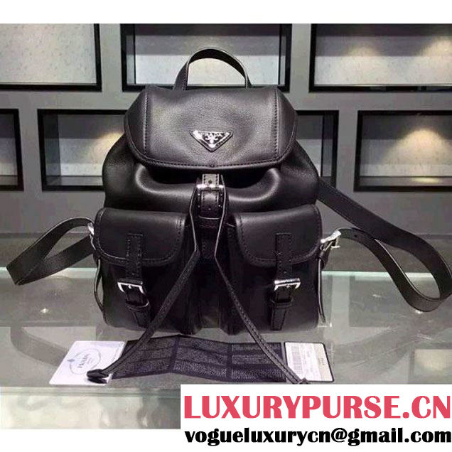 Prada B6677B Black Leather Backpack With Top-Stitching (2A016-061118 )