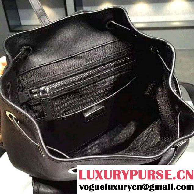 Prada B6677B Black Leather Backpack With Top-Stitching  (2A016-061118 )