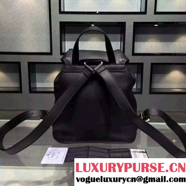 Prada B6677B Black Leather Backpack With Top-Stitching  (2A016-061118 )