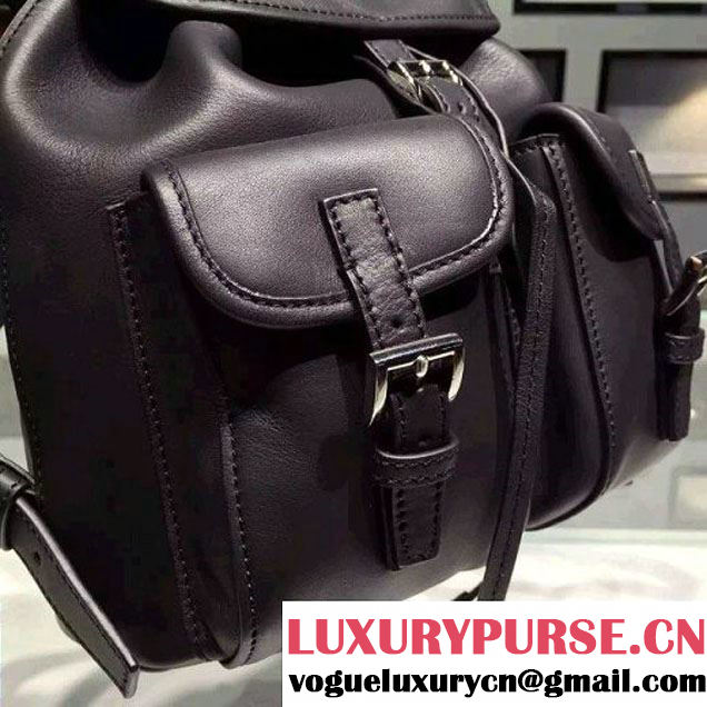 Prada B6677B Black Leather Backpack With Top-Stitching  (2A016-061118 )