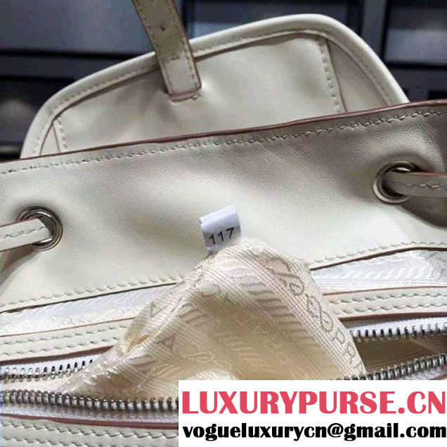 Prada B6677B White Leather Backpack With Top-Stitching  (2A016-061119 )