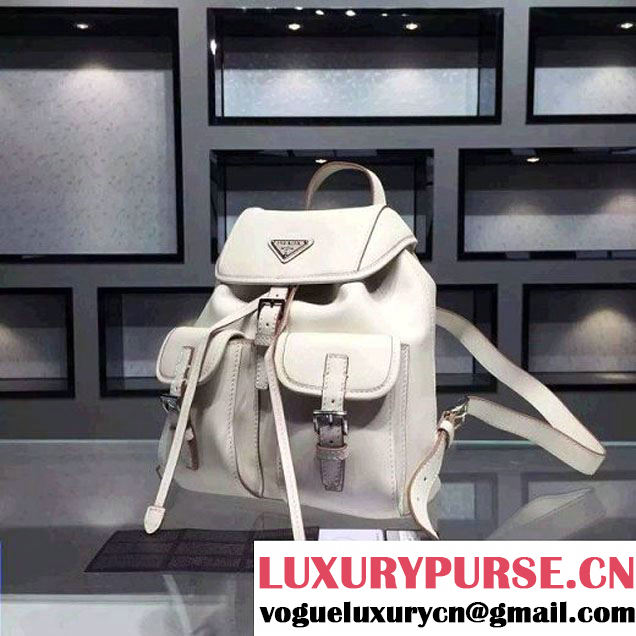 Prada B6677B White Leather Backpack With Top-Stitching  (2A016-061119 )