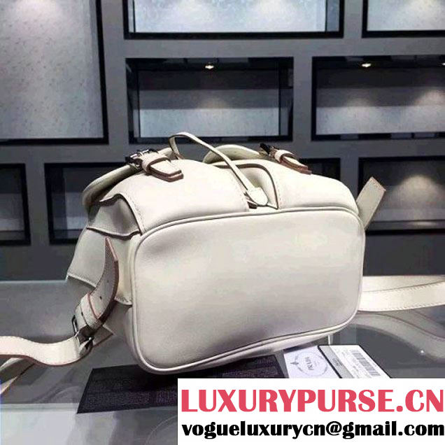 Prada B6677B White Leather Backpack With Top-Stitching  (2A016-061119 )