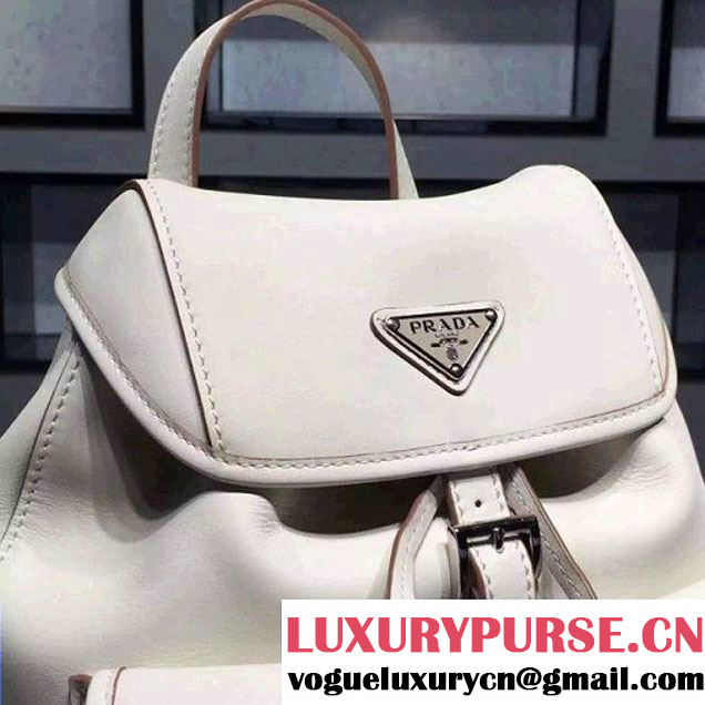 Prada B6677B White Leather Backpack With Top-Stitching  (2A016-061119 )