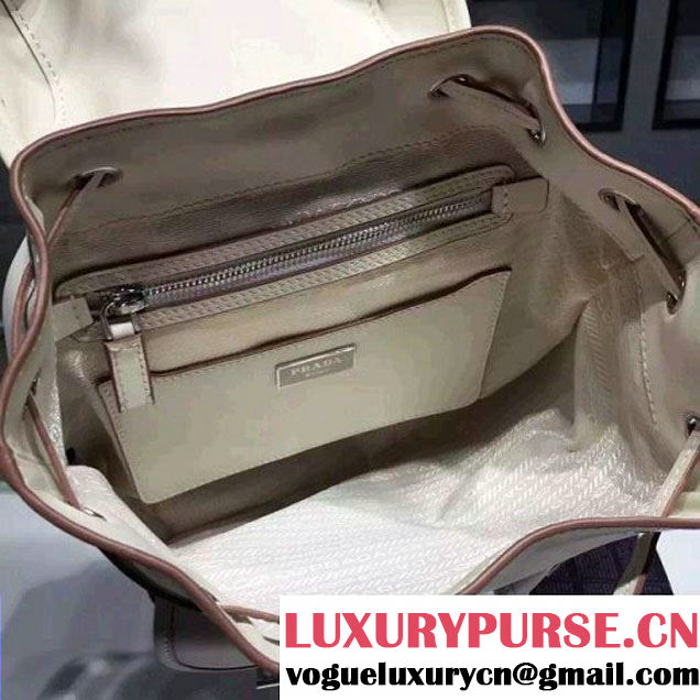 Prada B6677B White Leather Backpack With Top-Stitching  (2A016-061119 )
