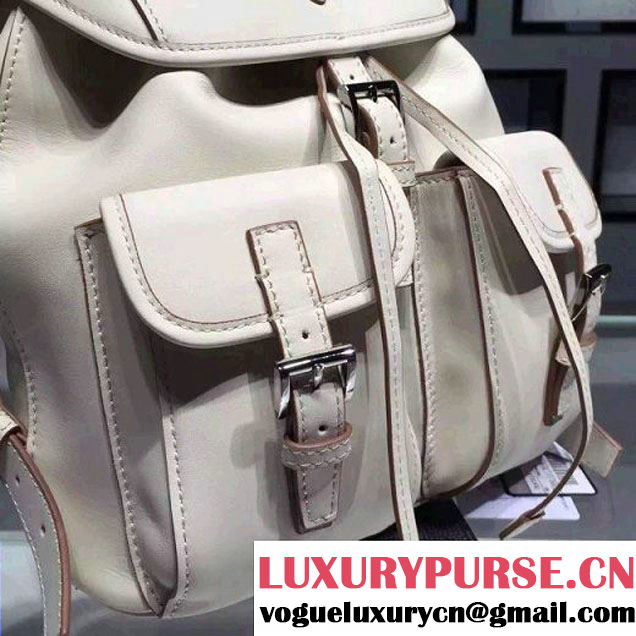 Prada B6677B White Leather Backpack With Top-Stitching  (2A016-061119 )