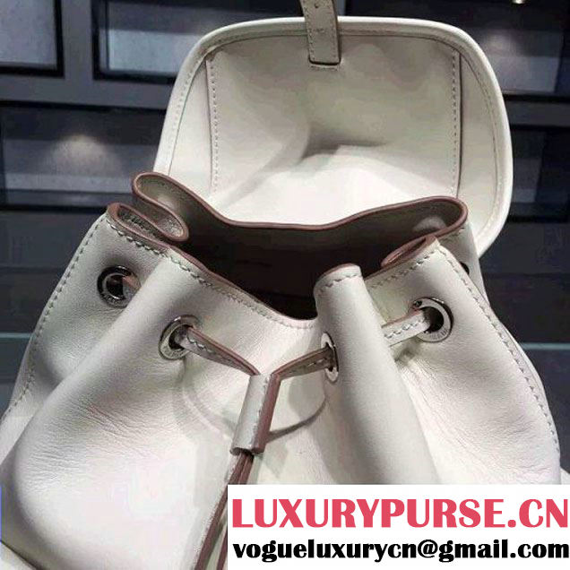 Prada B6677B White Leather Backpack With Top-Stitching  (2A016-061119 )