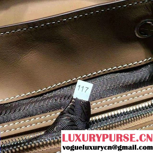 Prada B6677B Camel Leather Backpack With Top-Stitching  (2A016-061120 )
