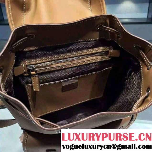Prada B6677B Camel Leather Backpack With Top-Stitching  (2A016-061120 )