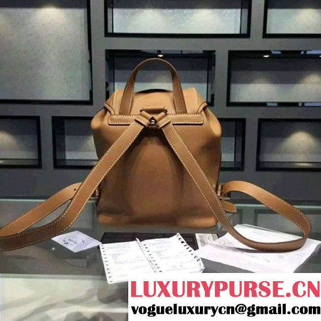 Prada B6677B Camel Leather Backpack With Top-Stitching  (2A016-061120 )