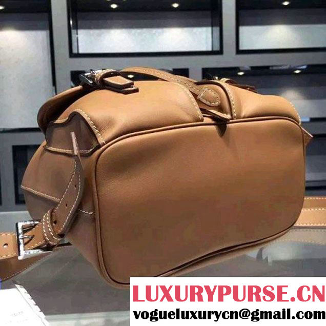 Prada B6677B Camel Leather Backpack With Top-Stitching  (2A016-061120 )