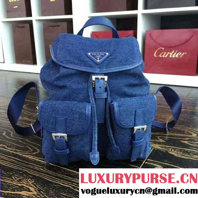 Prada 1BZ677 Fabric Backpack Denim Blue 2015 (2A016-090115 )