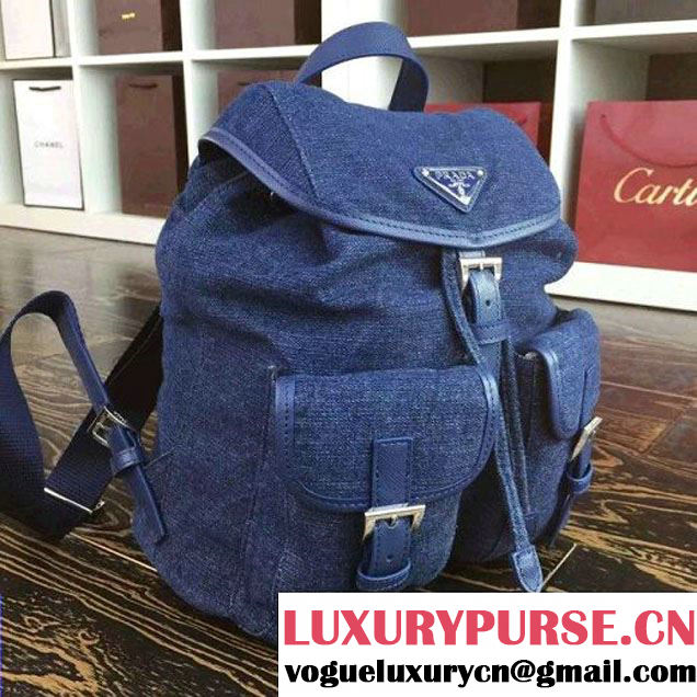 Prada 1BZ677 Fabric Backpack Denim Blue 2015 (2A016-090115 )