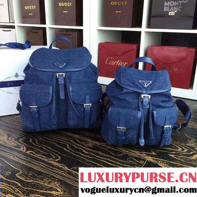 Prada 1BZ677 Fabric Backpack Denim Blue 2015 (2A016-090115 )