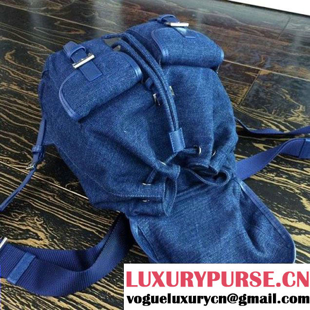 Prada 1BZ677 Fabric Backpack Denim Blue 2015 (2A016-090115 )