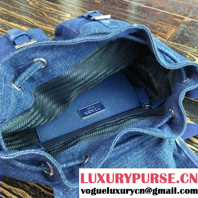 Prada 1BZ677 Fabric Backpack Denim Blue 2015 (2A016-090115 )