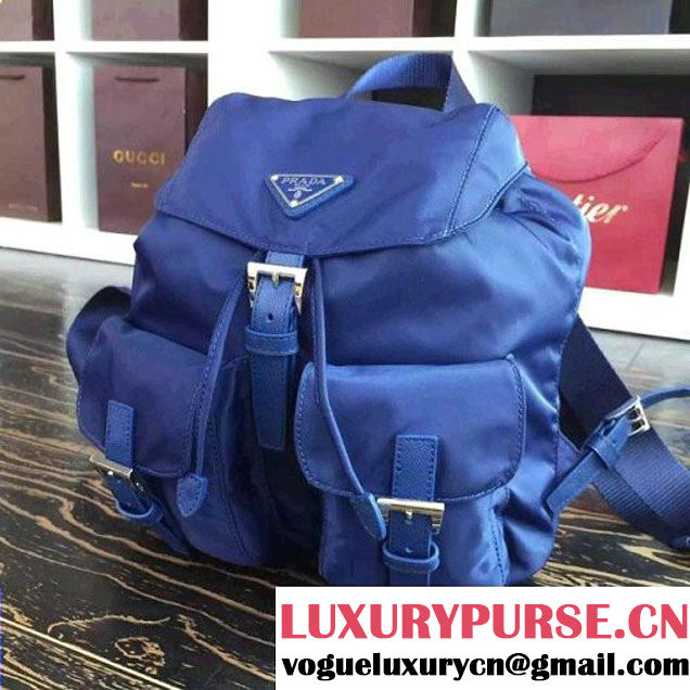 Prada 1BZ677 Fabric Backpack Blue 2015 (2A016-090118 )