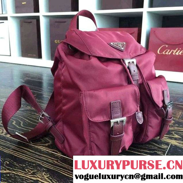 Prada 1BZ677 Fabric Backpack Burgundy 2015 (2A016-090120 )