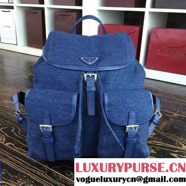 Prada 1BZ811 Fabric Backpack Denim Blue 2015 (2A016-090121 )