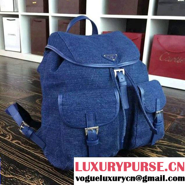 Prada 1BZ811 Fabric Backpack Denim Blue 2015 (2A016-090121 )