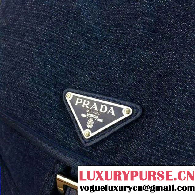 Prada 1BZ811 Fabric Backpack Denim Blue 2015 (2A016-090121 )