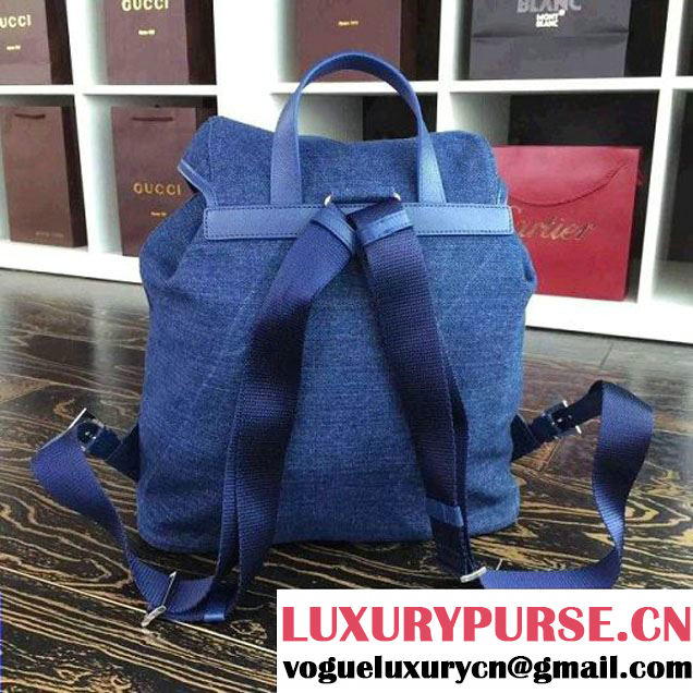 Prada 1BZ811 Fabric Backpack Denim Blue 2015 (2A016-090121 )