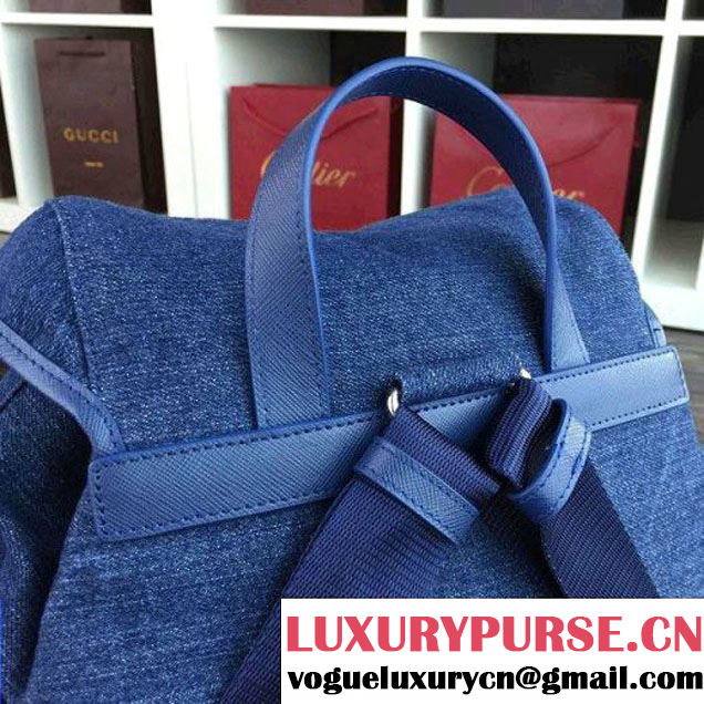 Prada 1BZ811 Fabric Backpack Denim Blue 2015 (2A016-090121 )