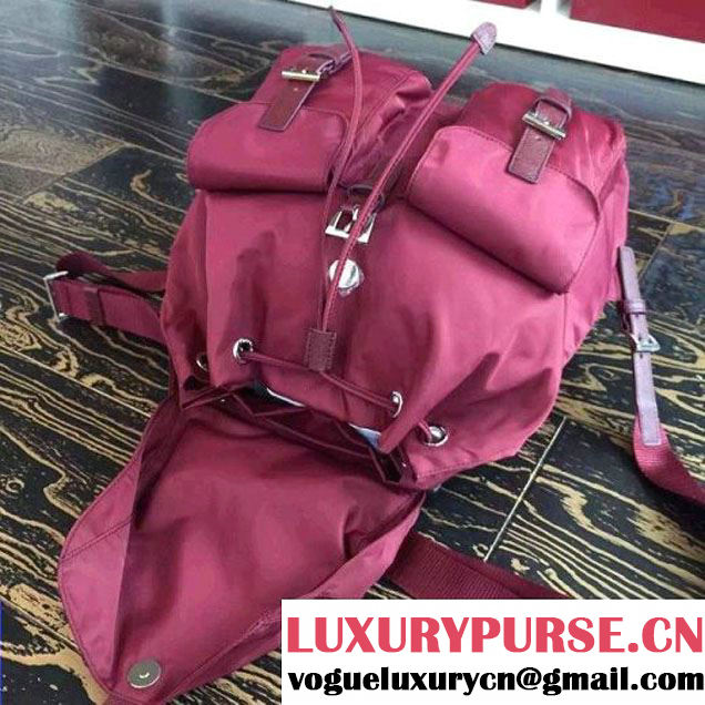Prada 1BZ811 Fabric Backpack Burgundy 2015 (2A016-090126 )