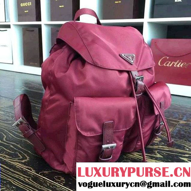 Prada 1BZ811 Fabric Backpack Burgundy 2015 (2A016-090126 )