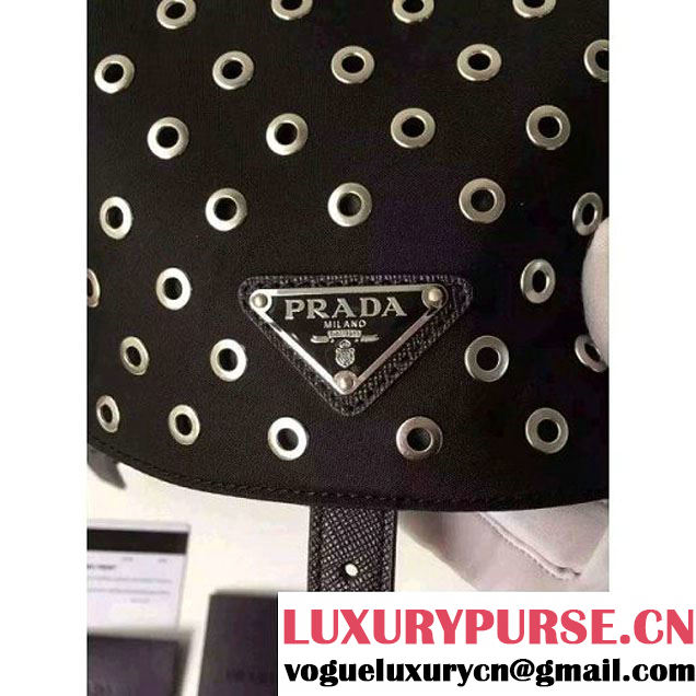 Prada Fabric Backpack With Grommet 1BZ811 Black 2016 (2A016-6041805 )